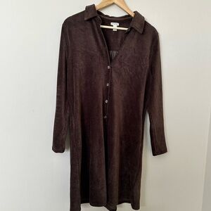 Vintage Boho Style Long Sleeve Dark Brown Corduroy Buttoned Dress with Pockets